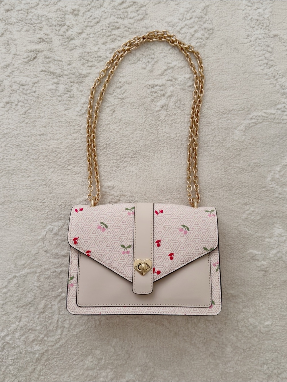 Aldo Pink Cherry Heart-Lock Chain Crossbody Bag